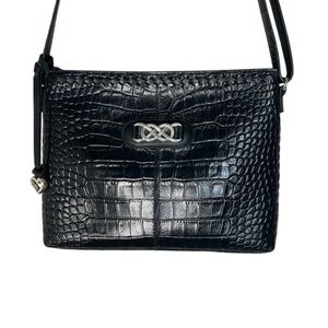 Brighton Black Croc-Embossed Crossbody Bag with adjustable strap